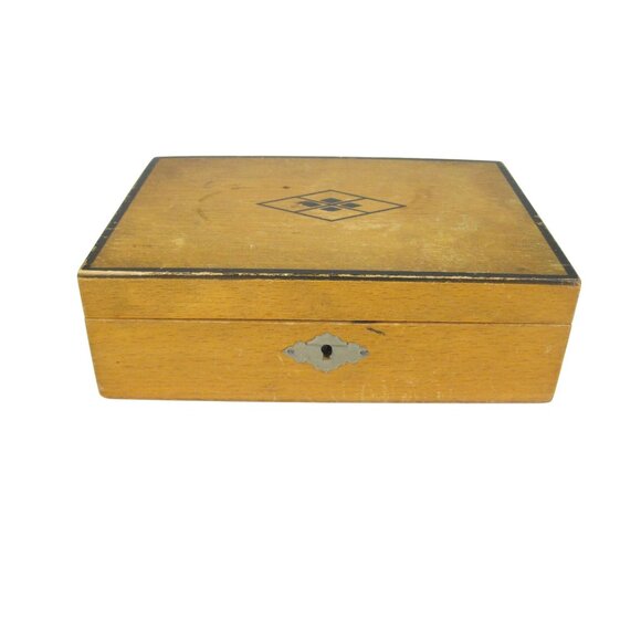 Vintage Wood Geometric Painted Pattern Decorative Box Hinged Lid - Picture 1 of 10